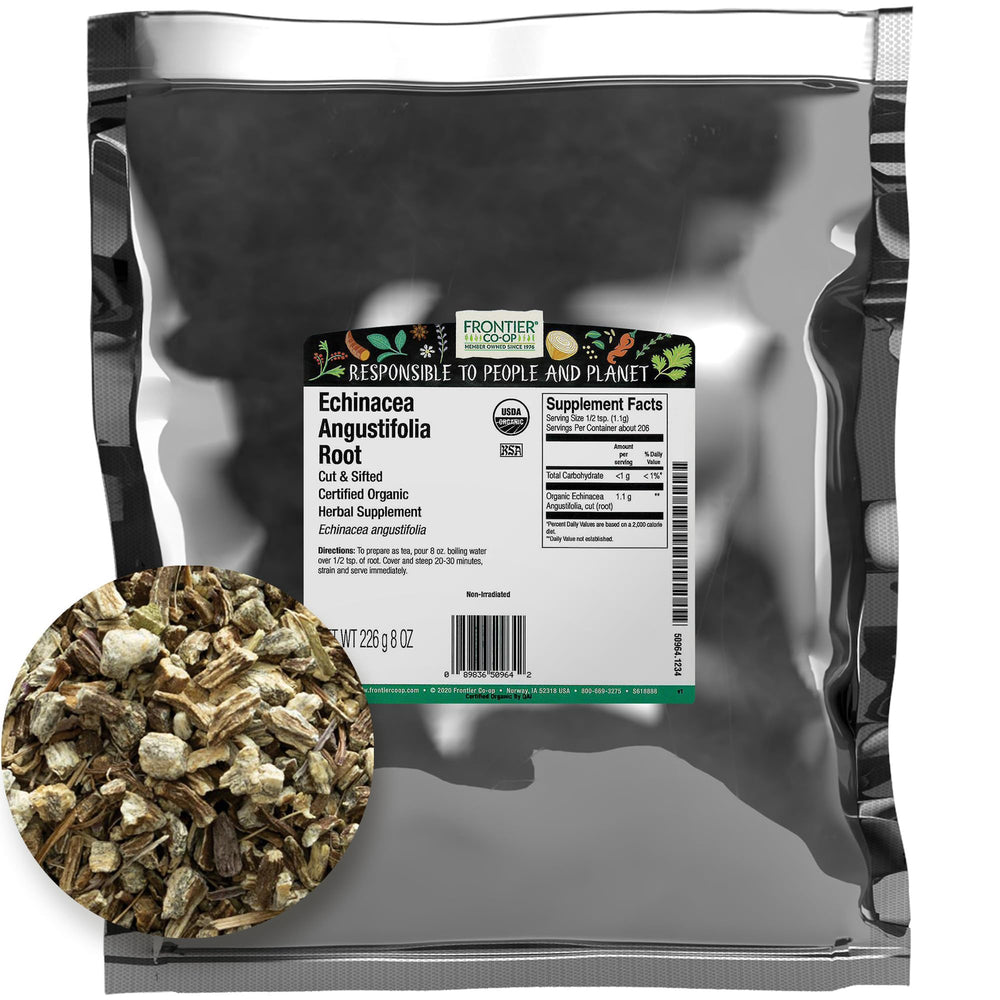 Frontier Co-op Dried Echinacea Angustifolia Root, Cut and Sifted, 8 oz (Organic, Kosher)