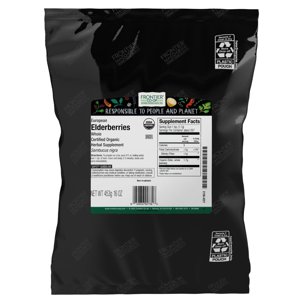 Frontier Co-op Organic Dried Elderberries - 1lb bulk bag