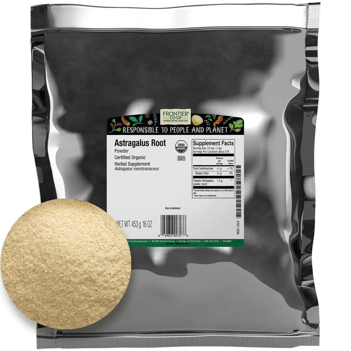 Front view of Frontier Co-op Organic Astragalus Root Powder 1lb