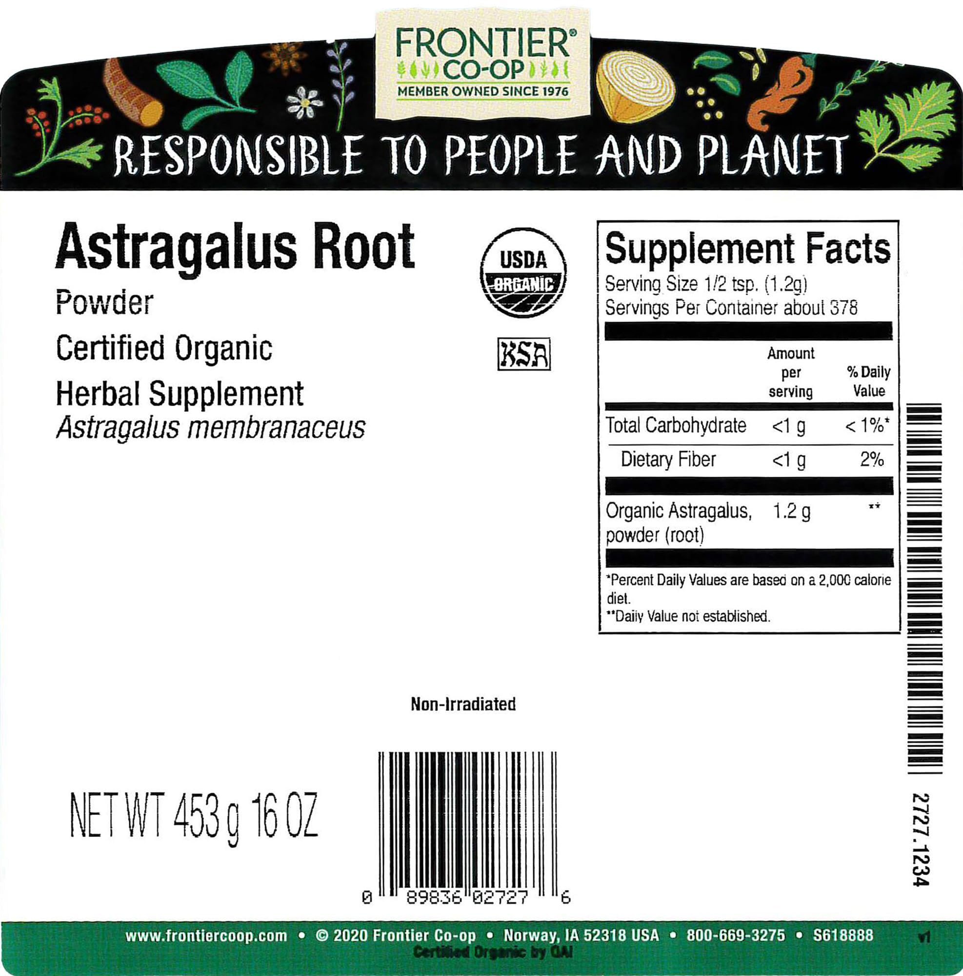 Packaging for Frontier Co-op Organic Astragalus Root Powder 1lb