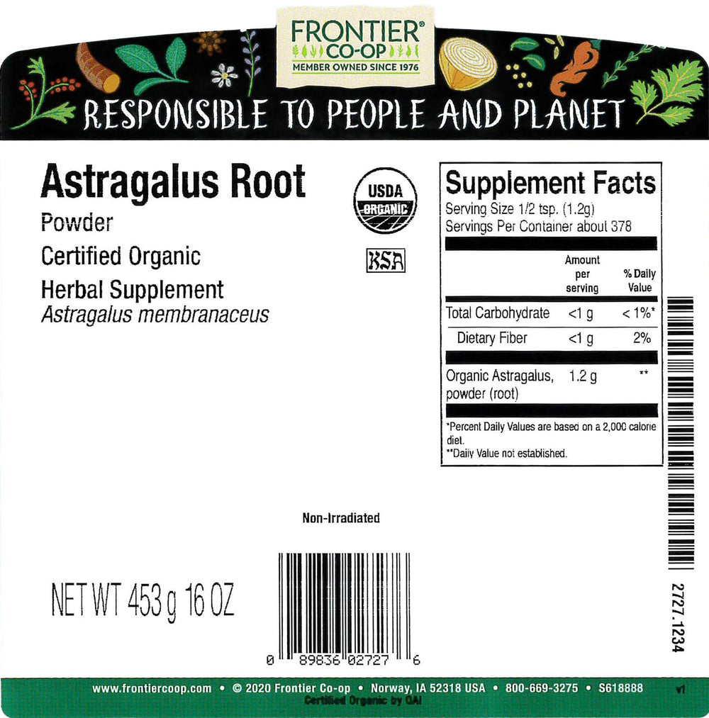 Packaging for Frontier Co-op Organic Astragalus Root Powder 1lb