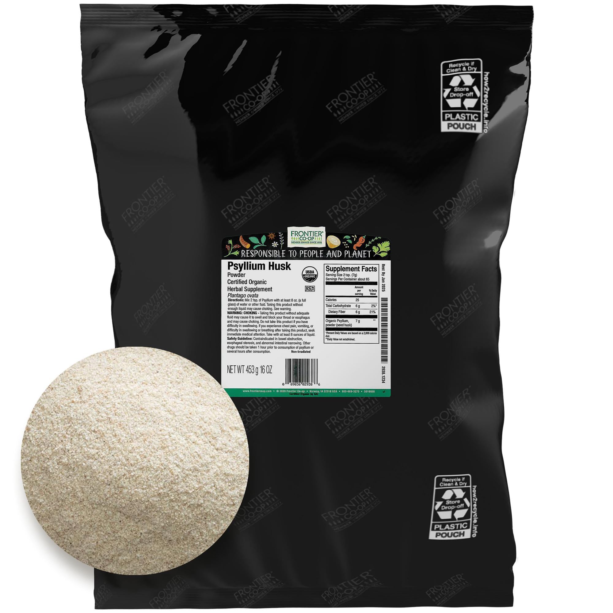 Frontier Co-op Organic Psyllium Husk Powder 1lb front view