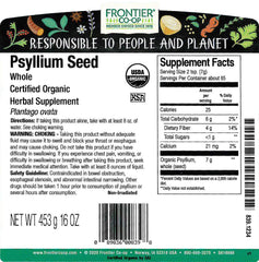 Frontier Co-op Organic Whole Psyllium Seed 1lb - product label close-up