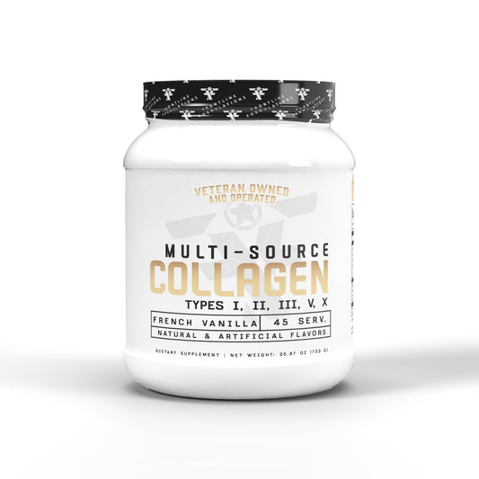 Frontline Formulations Multi-Source Collagen bottle label with French Vanilla flavor