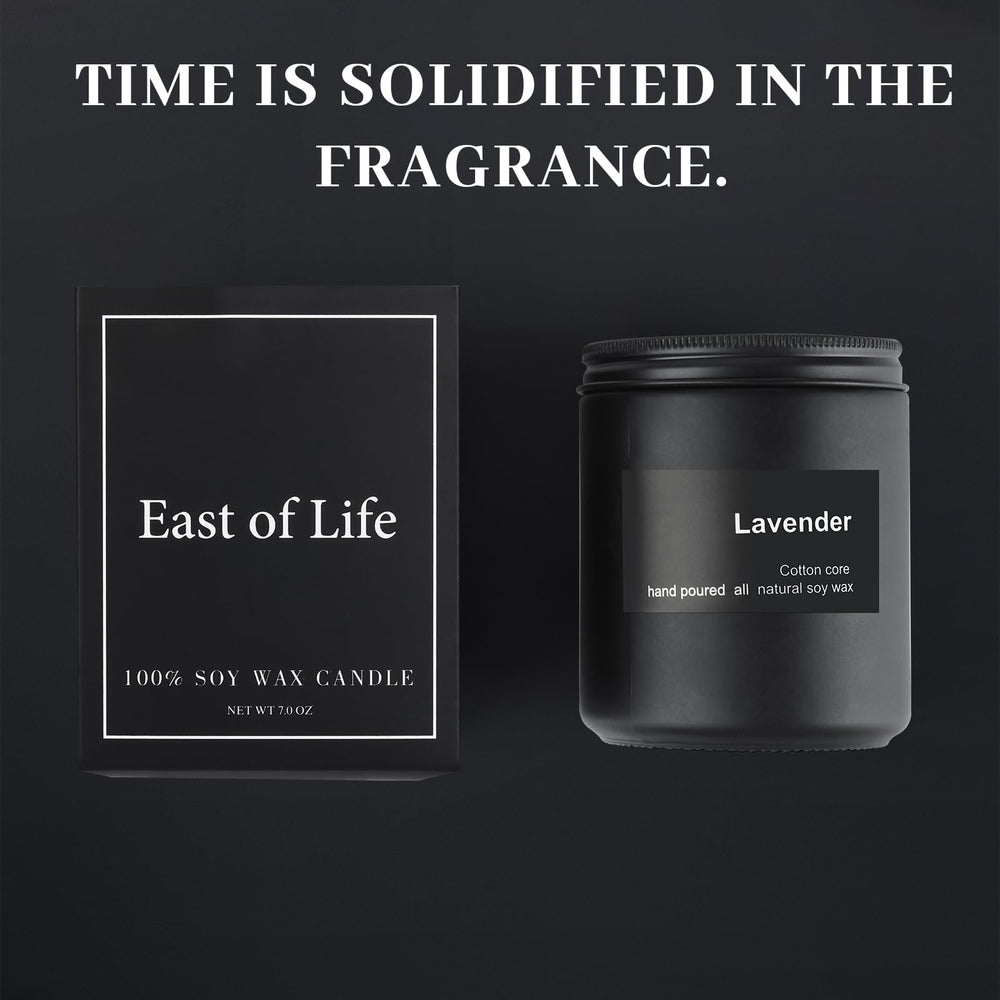 Sandalwood and lavender candle in frosted glass cup as decor.