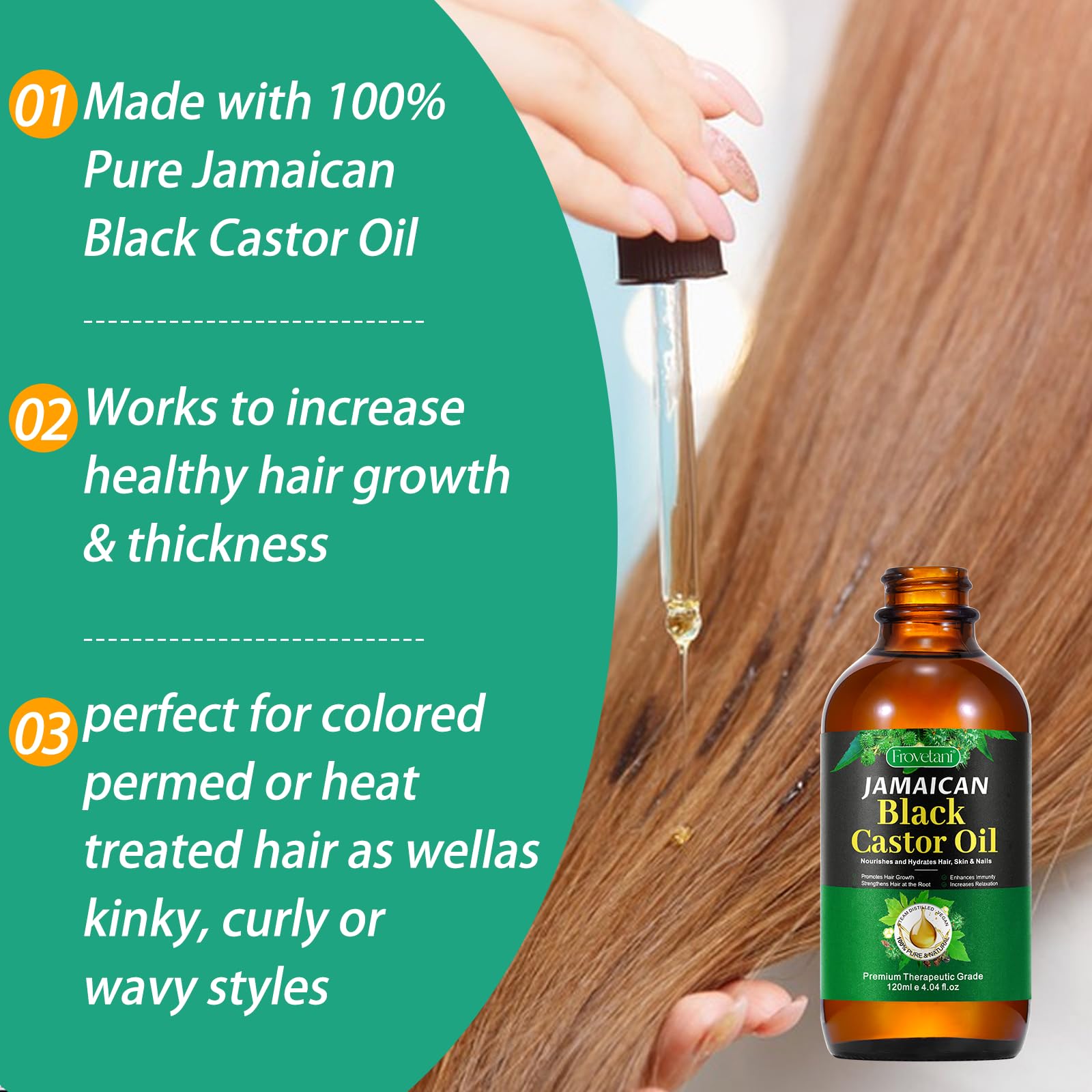 Frovetani Jamaican Black Castor Oil for skin massage provides moisturized skin