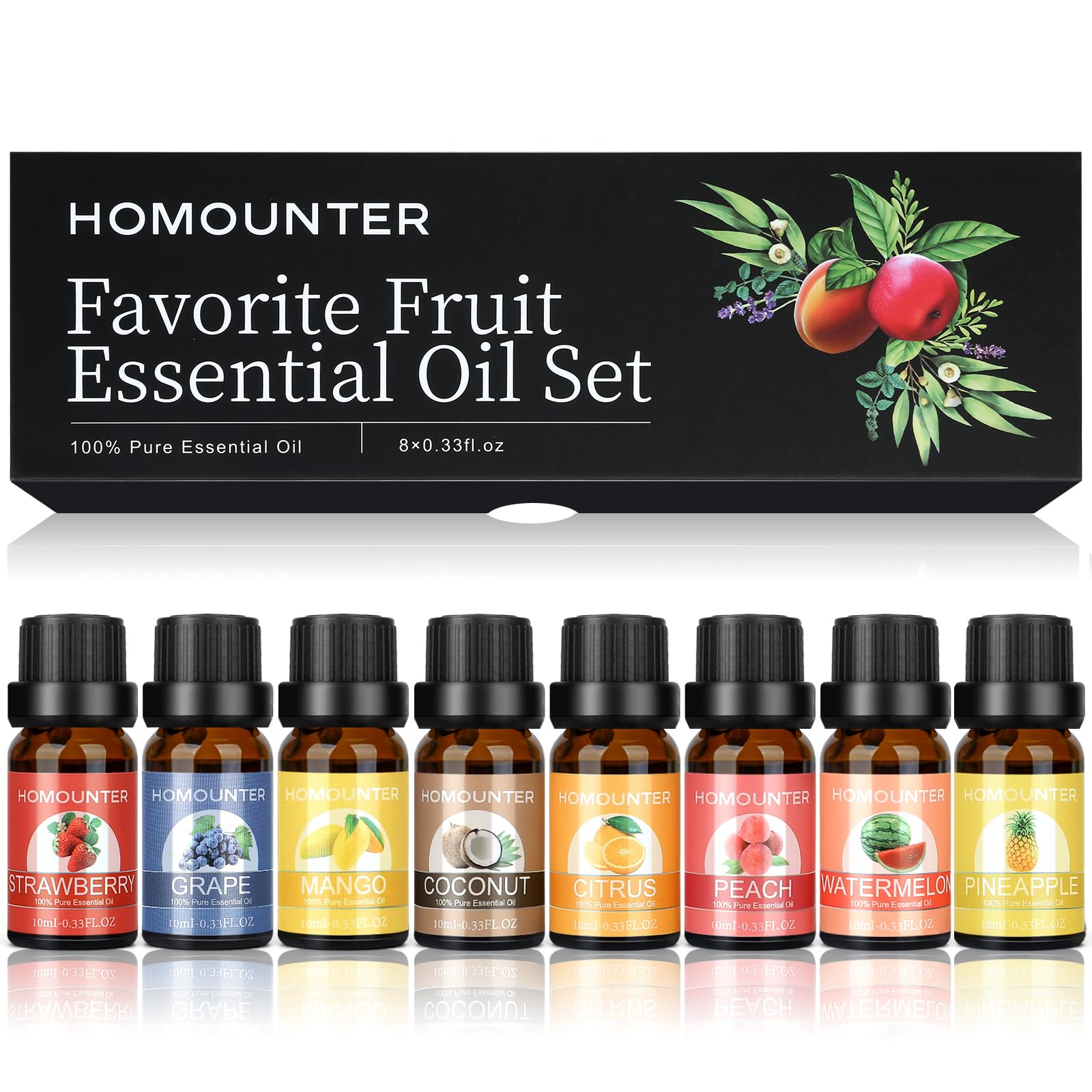 8-pack fruit essential oil set in 10ml bottles for diffusers, candles and soaps