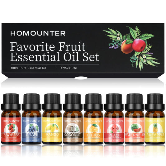 8-pack fruit essential oil set in 10ml bottles for diffusers, candles and soaps