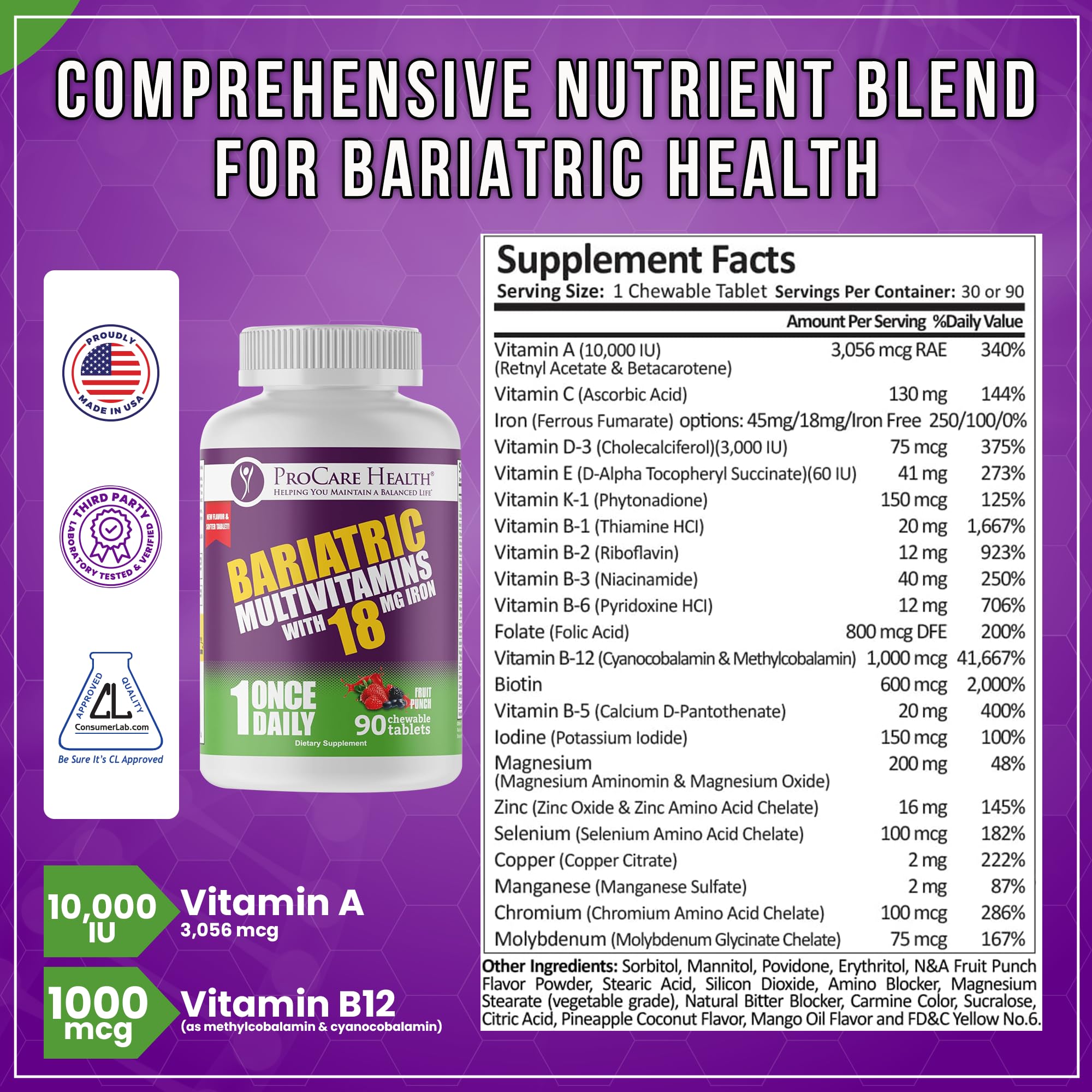 Fruit punch flavored chewable vitamin tablet
