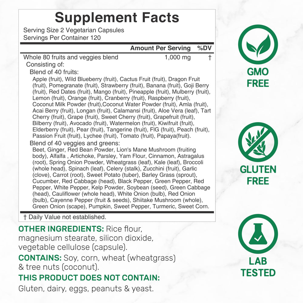 80 fresh superfoods blending 40 fruits and 40 greens
