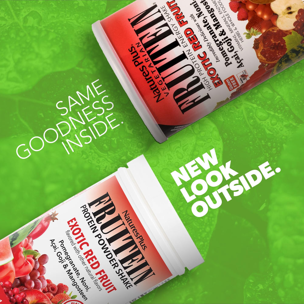 Close-up of FRUITEIN Exotic Red Fruit Shake nutrition facts panel