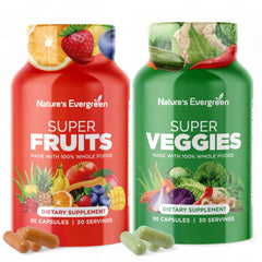 Front view of Nature's Evergreen Fruits & Veggies supplement bottle in pack of 2