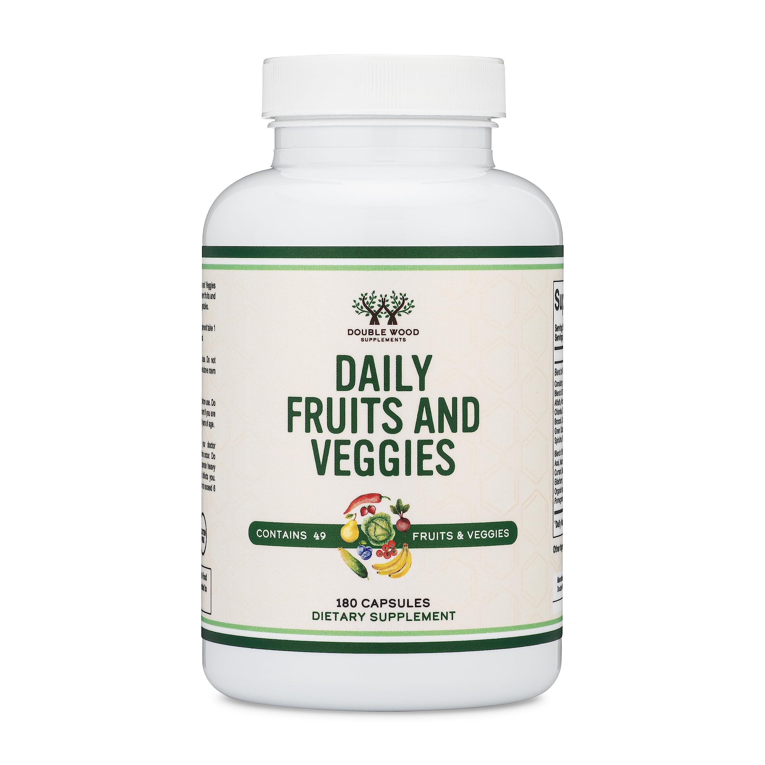 Front label of Double Wood Fruits & Veggies Supplement bottle