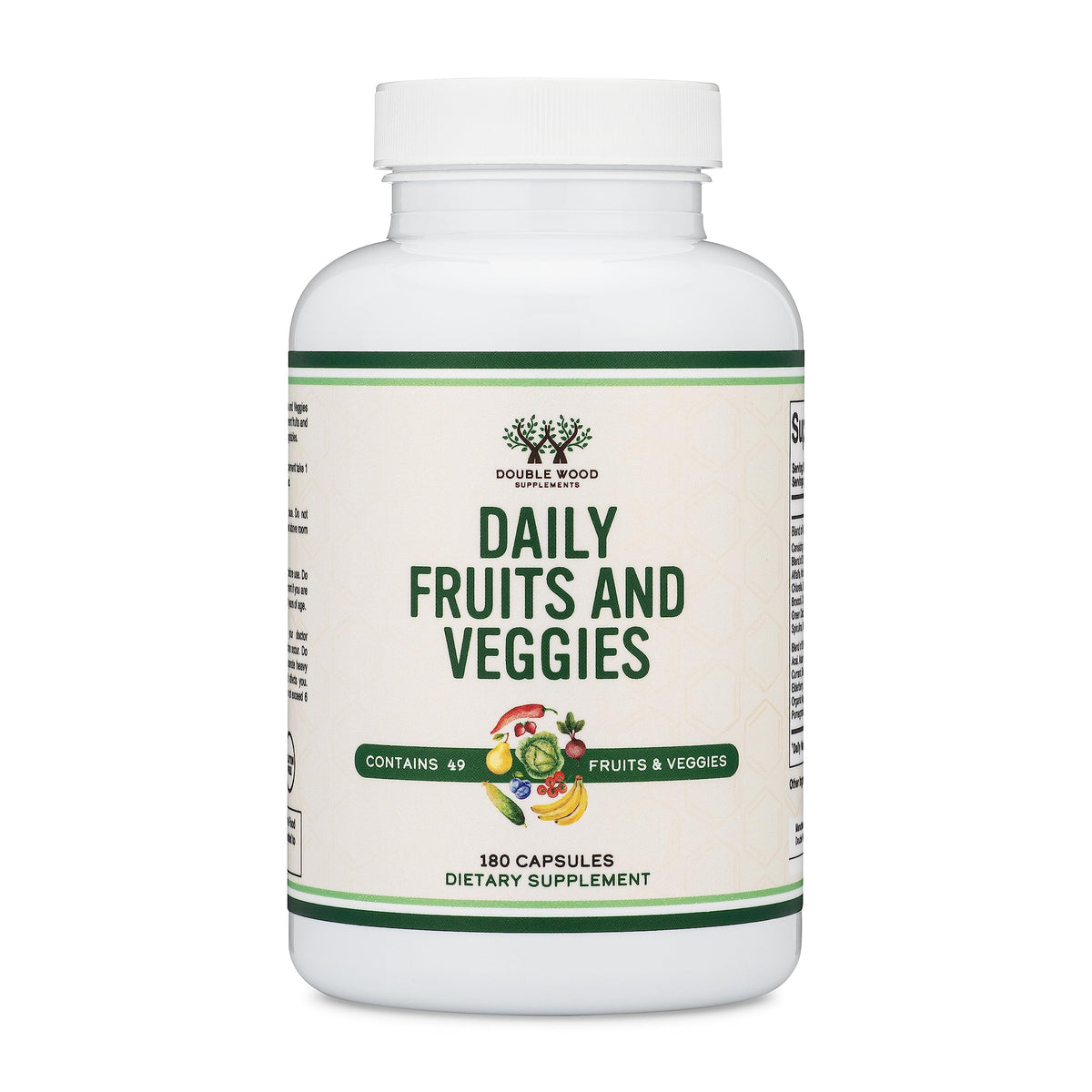 Front label of Double Wood Fruits & Veggies Supplement bottle