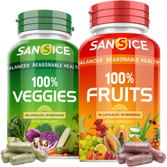 Close-up of mixed fruits and vegetables used in the supplement ingredients
