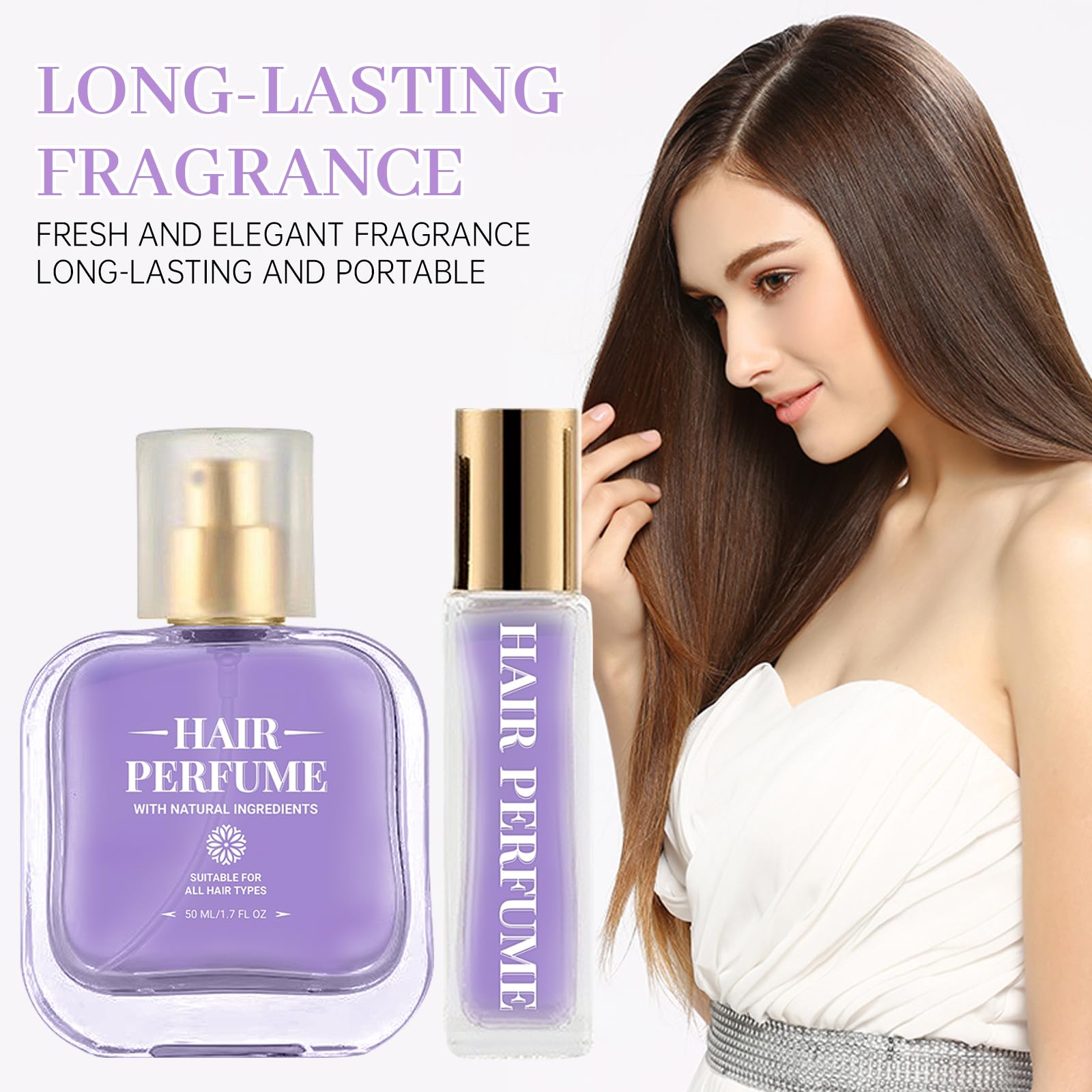 Fruity floral honey-infused hair perfume travel bottle, ideal for on-the-go scent.