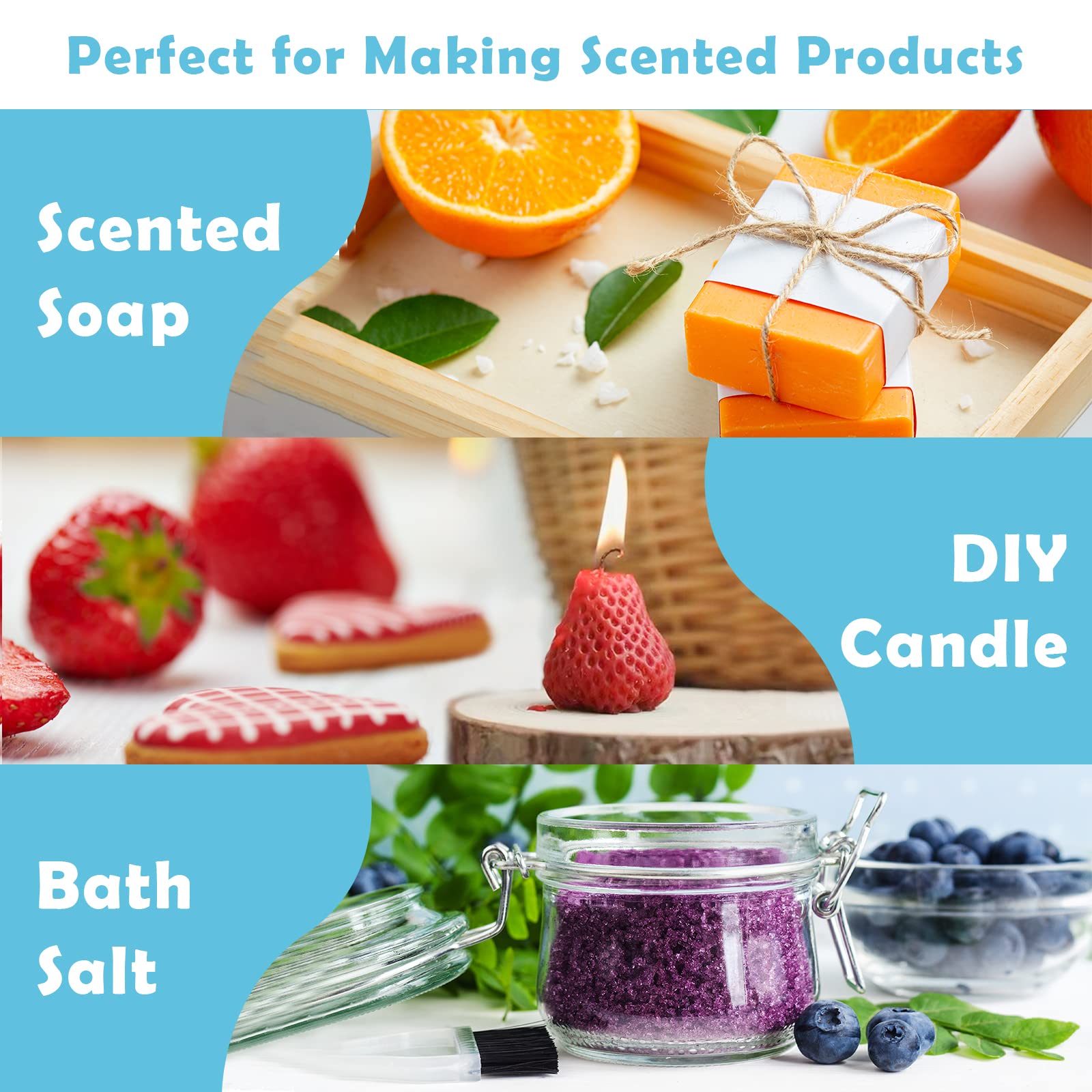 Assorted fruit fragrance oils for candle making and soap crafting