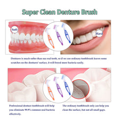 Ergonomic contoured handle on denture cleaning brush