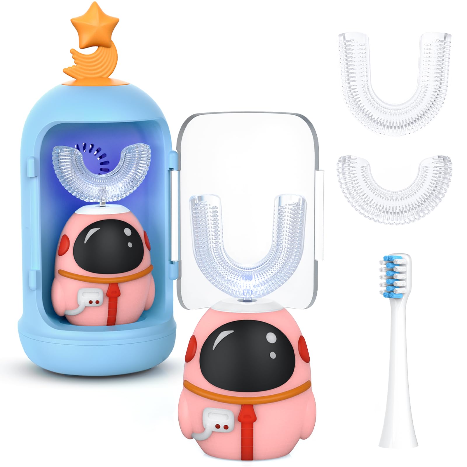 FTOYIN Kids U-shaped electric toothbrush with 3 brush heads