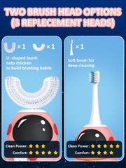 Three interchangeable brush heads for kids