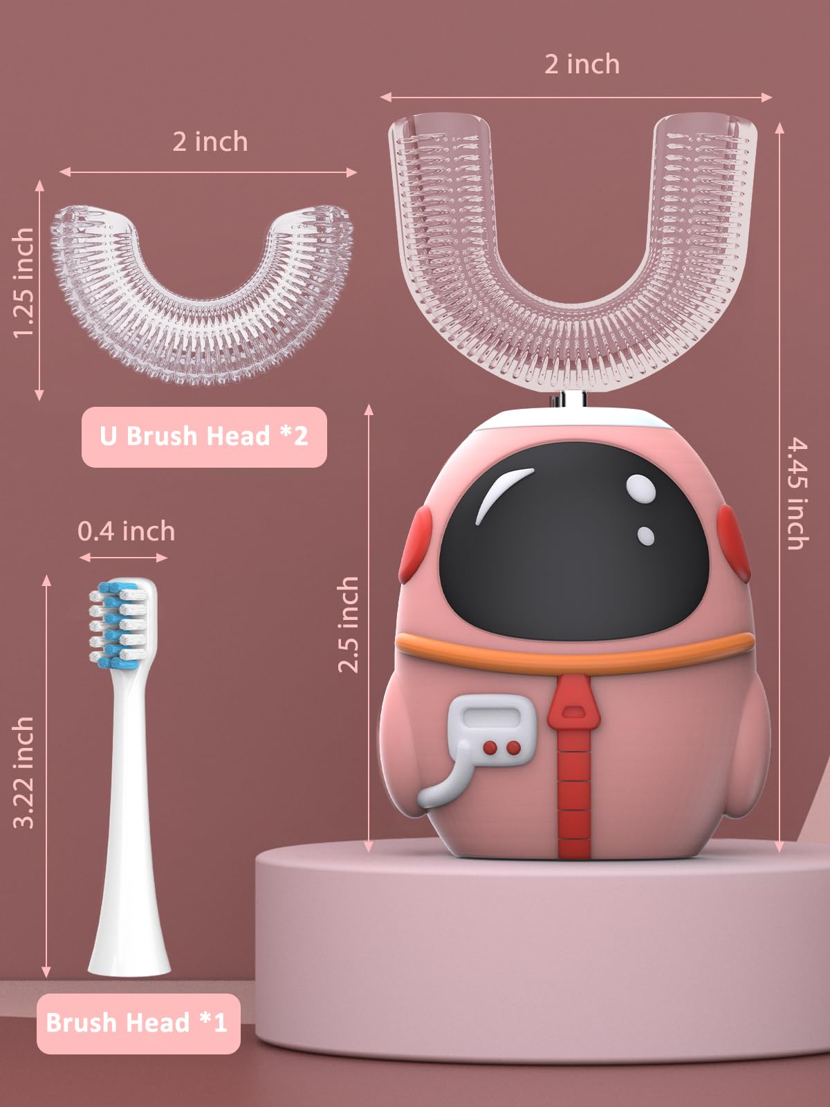 Cute astronaut-themed kids toothbrush with USB and capsule charging options