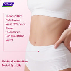 Fu Yan Jie Peach Leaf feminine wash includes hyaluronic acid for gentle hydration.