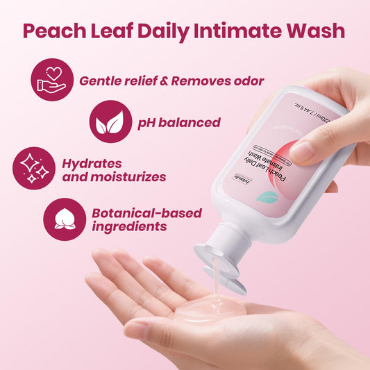 Fu Yan Jie Peach Leaf feminine wash pour shows easy application for sensitive skin.