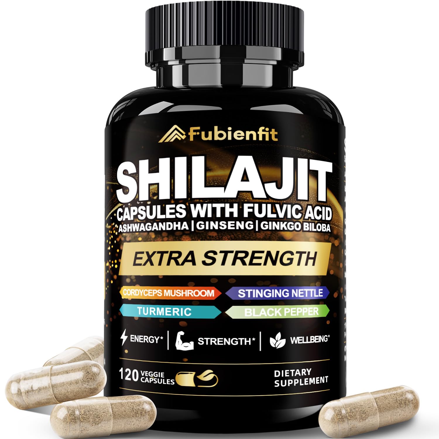 Front view of Fubienfit Shilajit Capsules bottle