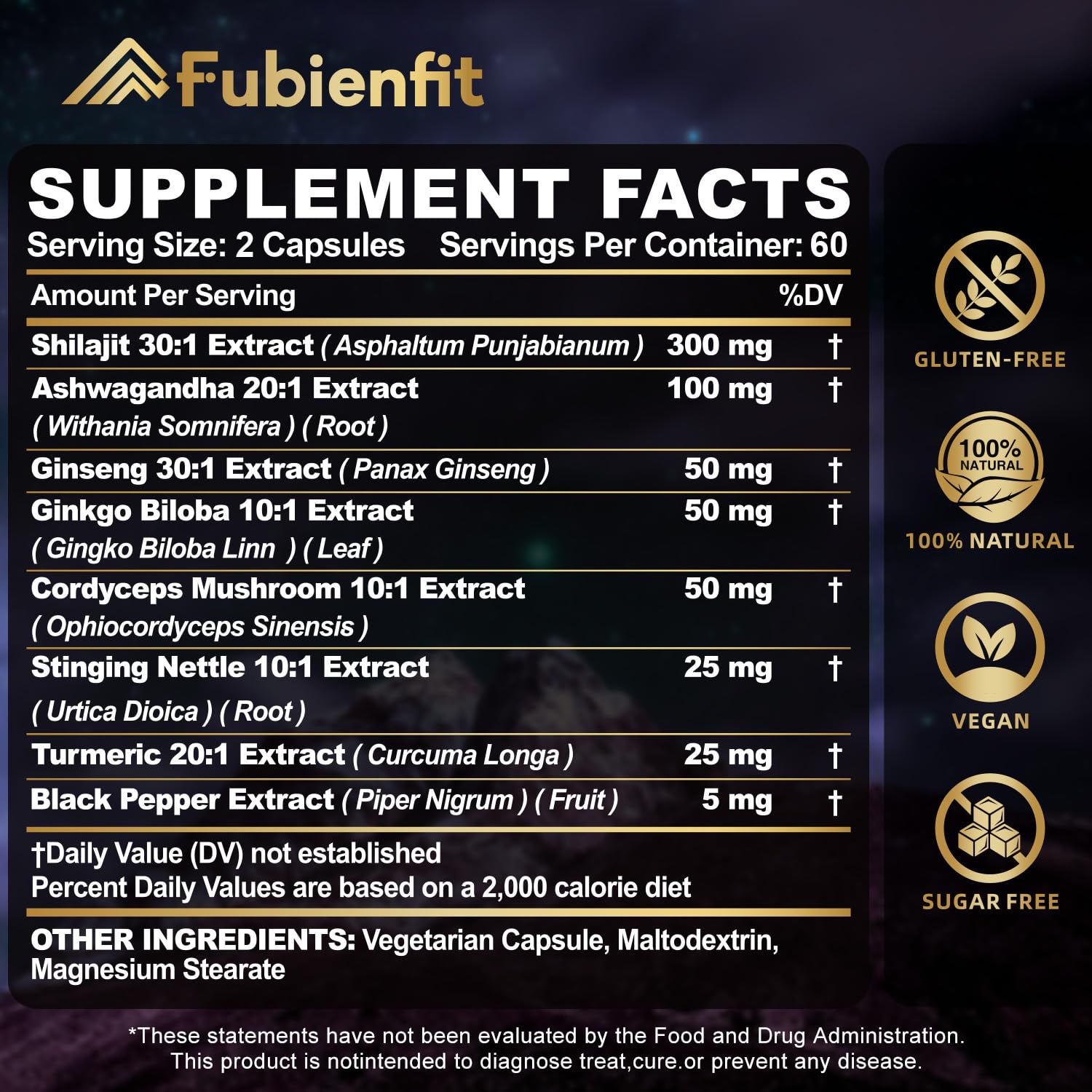 Fubienfit Shilajit Capsules bottle side view