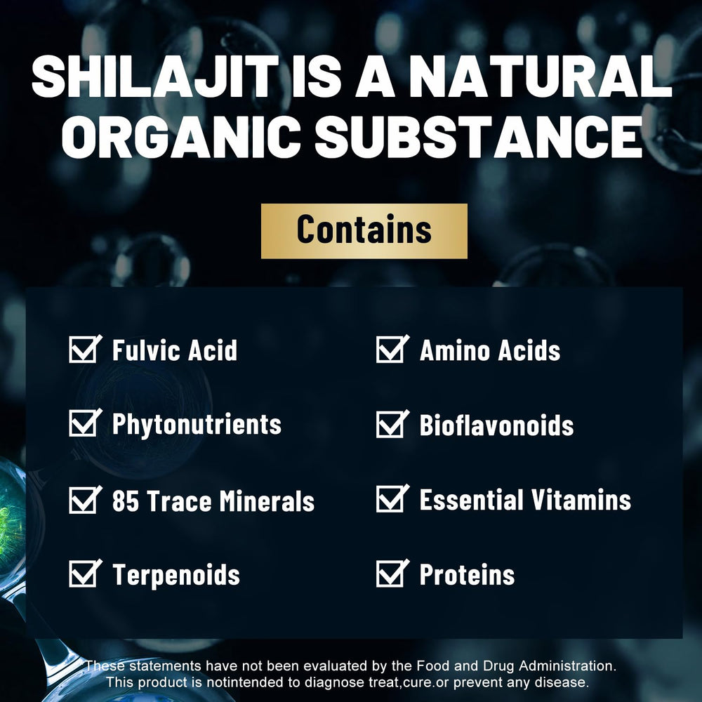 Shilajit capsules ingredients including fulvic acid and minerals