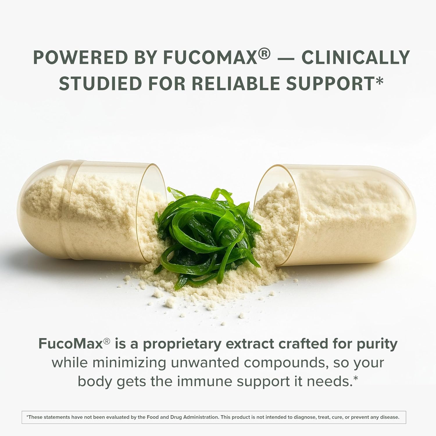 Nutrition label showing Fucoidan ingredients and dosage