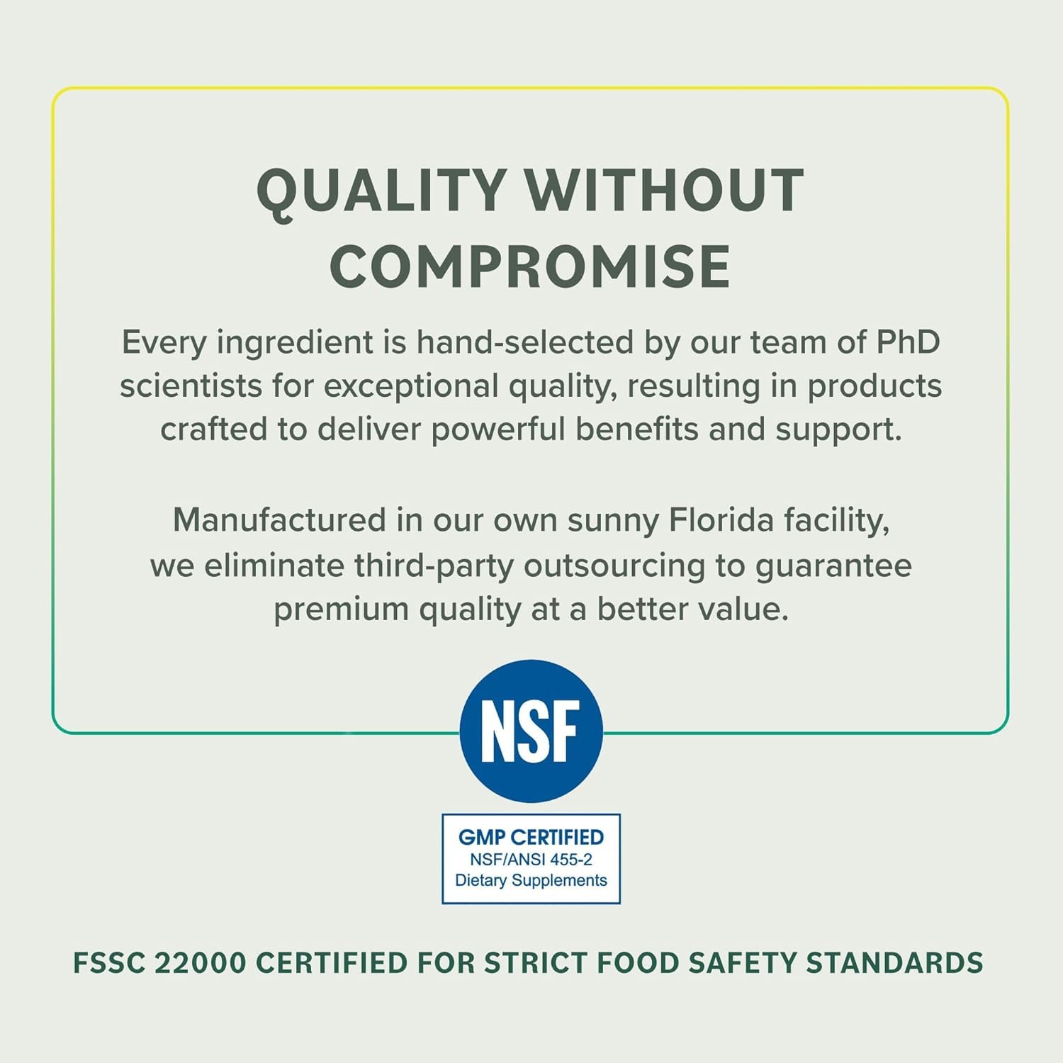 Vegan and non-GMO packaging with third-party testing emblem