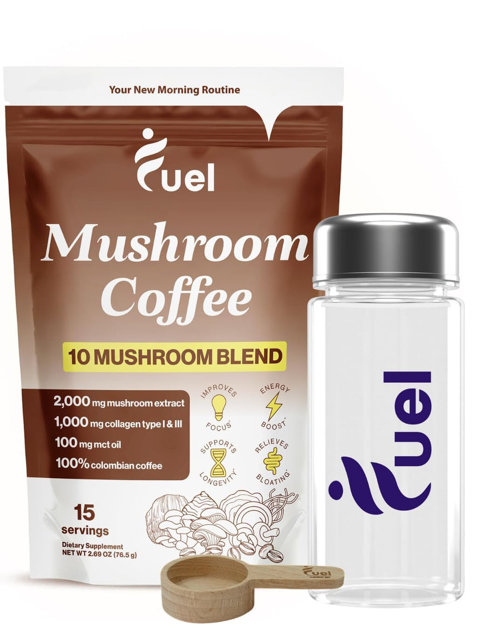 Fuel Brain Boost Mushroom Coffee with organic Lion's Mane and Chaga – gut health and focus (15 servings)