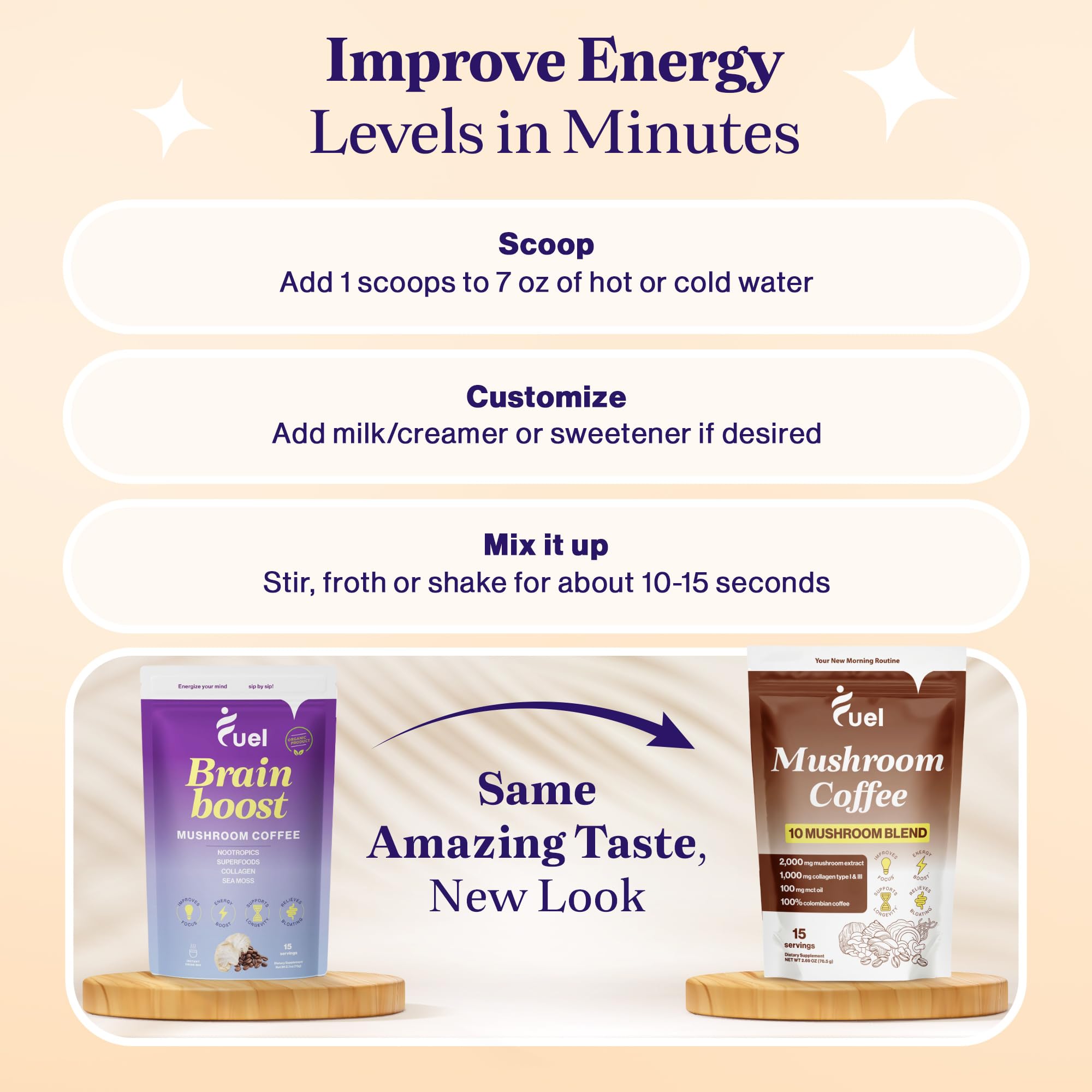 Close-up of collagen-enriched mushroom coffee blend