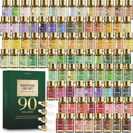 Assorted FUHITIM 5ml essential oil bottles displayed