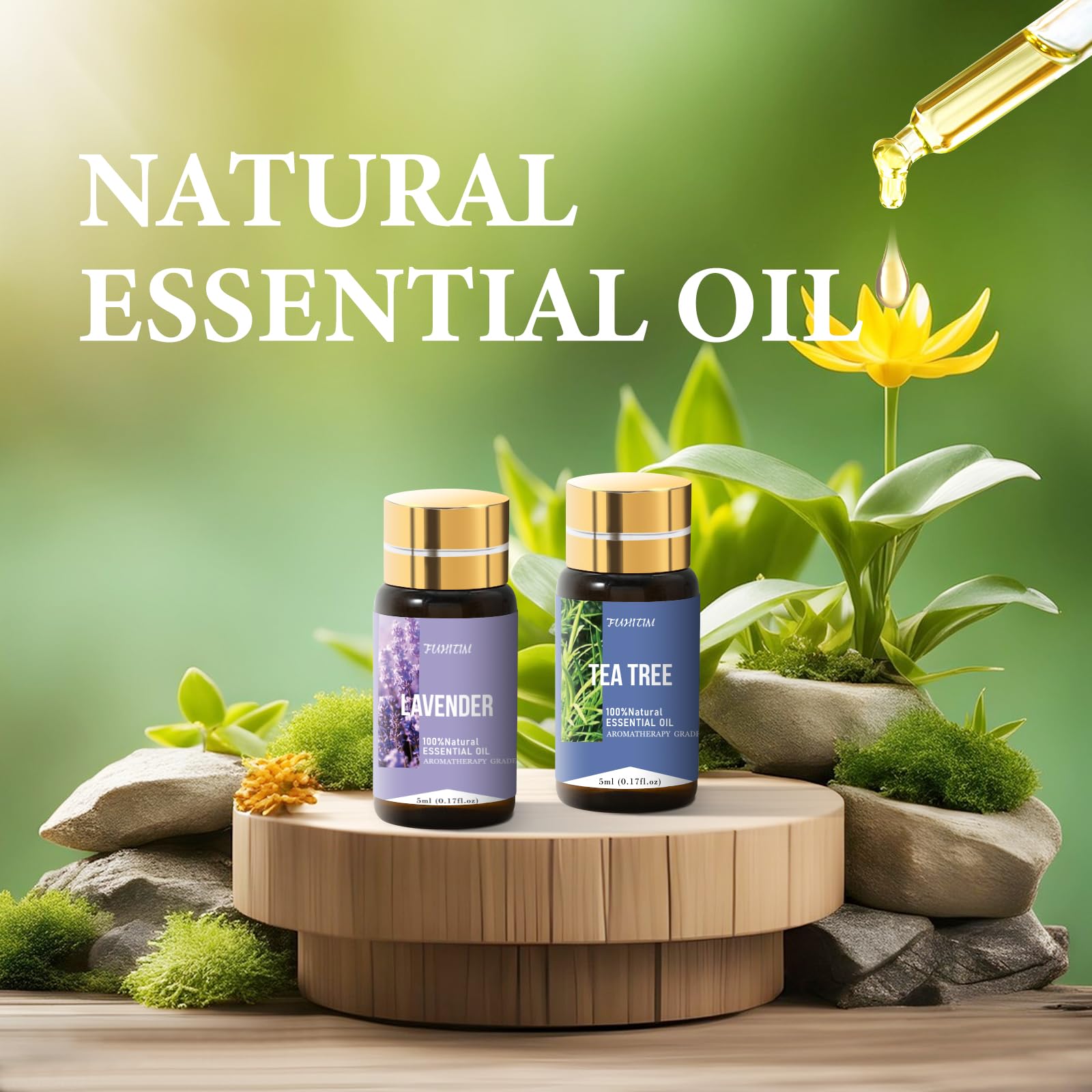 Close-up of 5ml essential oil bottles from FUHITIM set