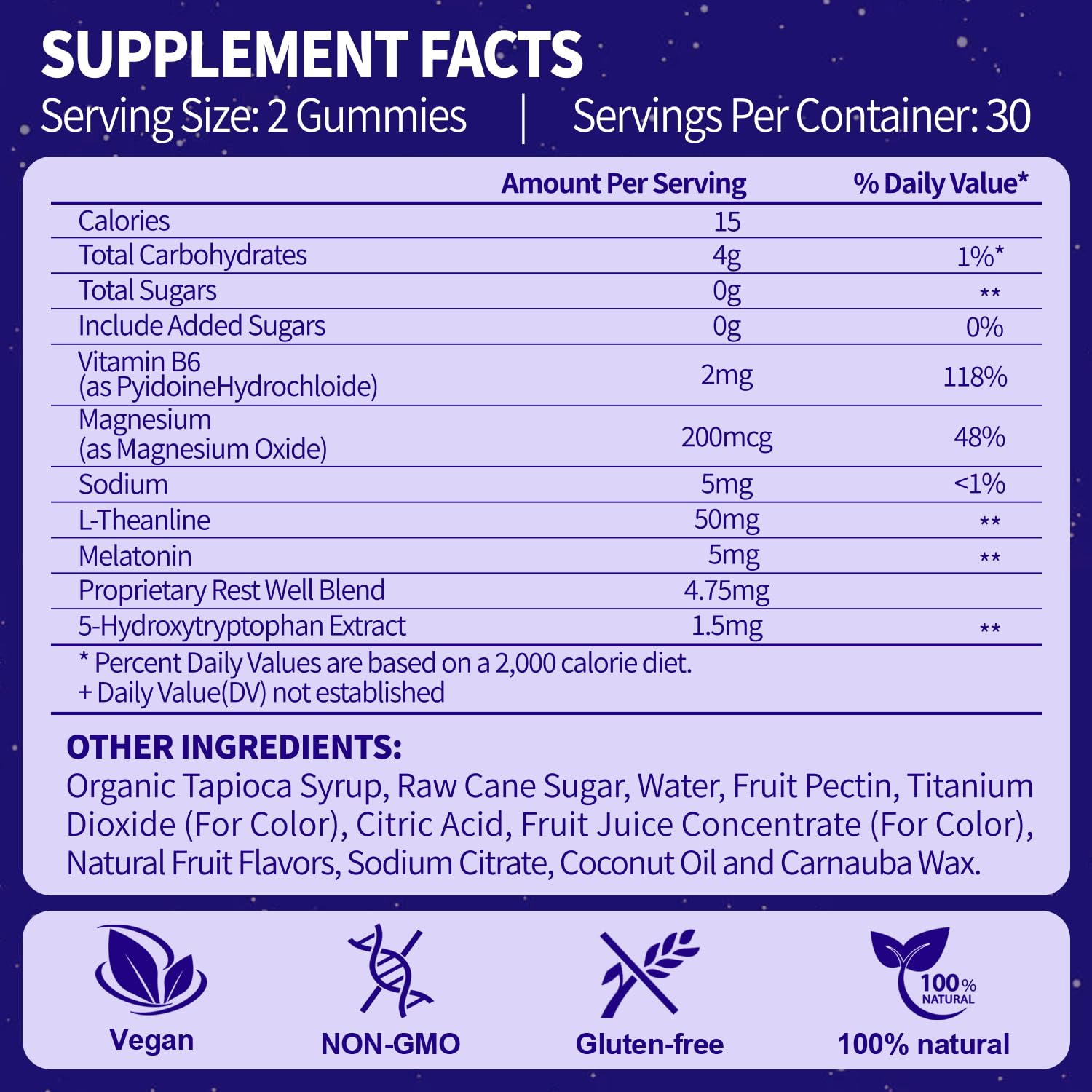 Ingredient panel for FUJI ORCHARD Melatonin Gummies