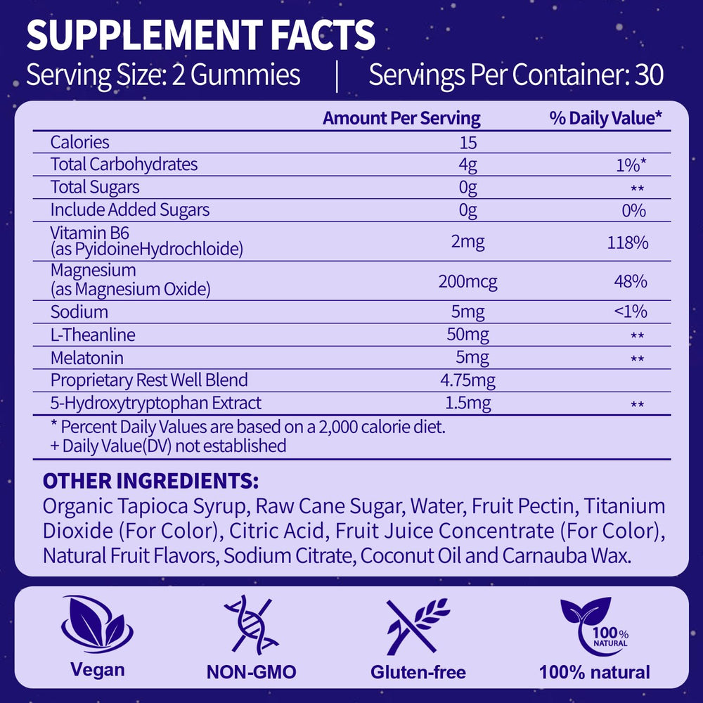Ingredient panel for FUJI ORCHARD Melatonin Gummies