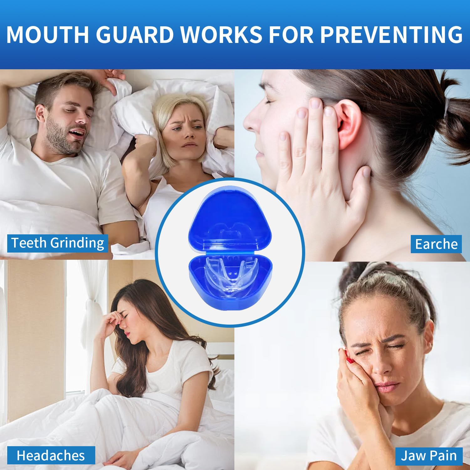 Four-pack packaging showing premium mouth guards for sleeping
