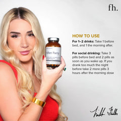 Close-up of Fuller Health After Party DHM bottle and capsules