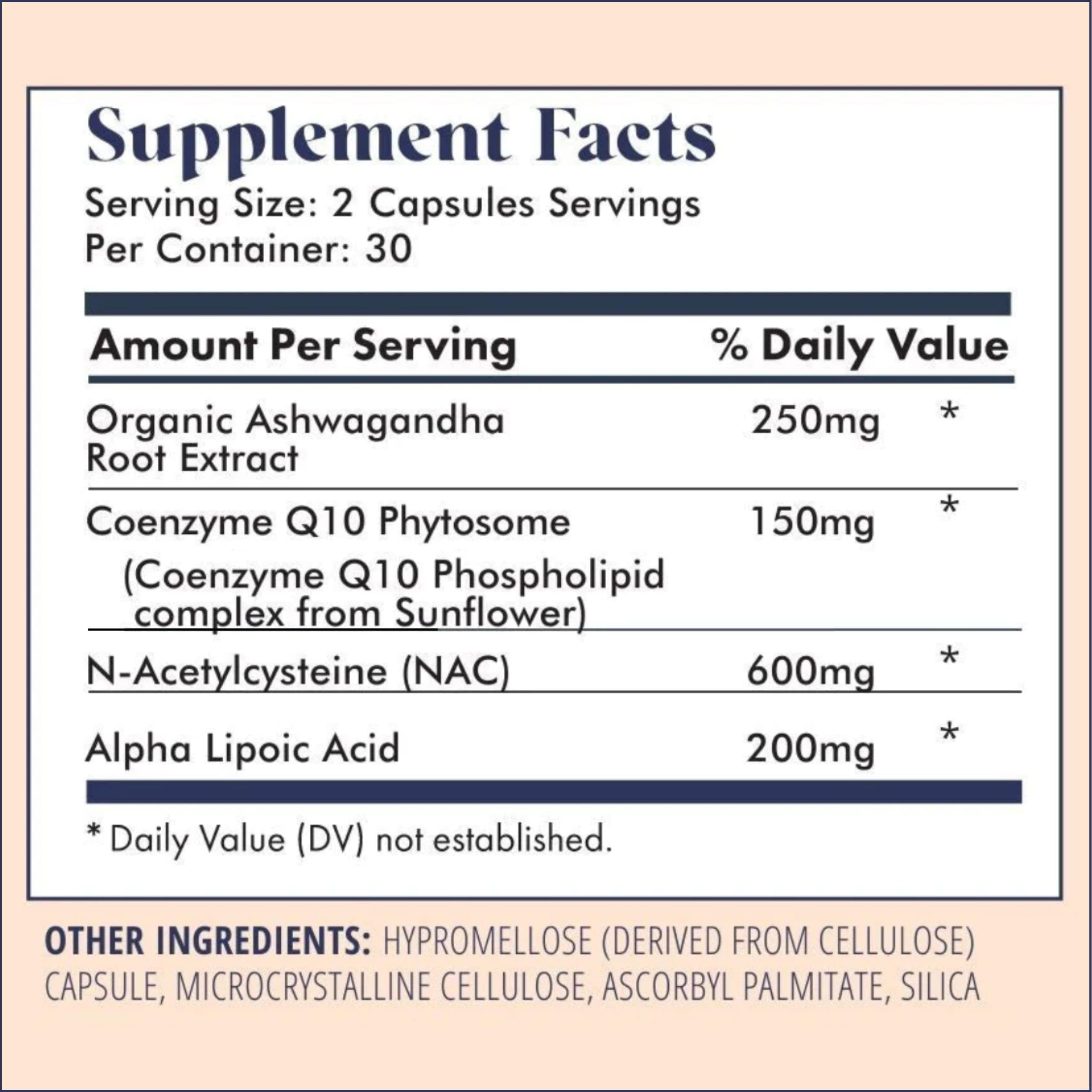 FullWell capsules close-up with Ashwagandha and CoQ10 ingredients