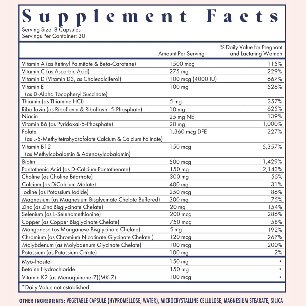 Side/view of FullWell Prenatal Vitamins bottle