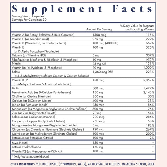 Side/view of FullWell Prenatal Vitamins bottle