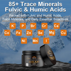 Shilajit resin ingredients showing fulvic and humic acids