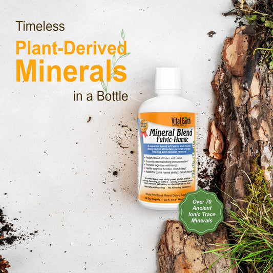 Close-up of fulvic humic liquid bottles in 2-pack