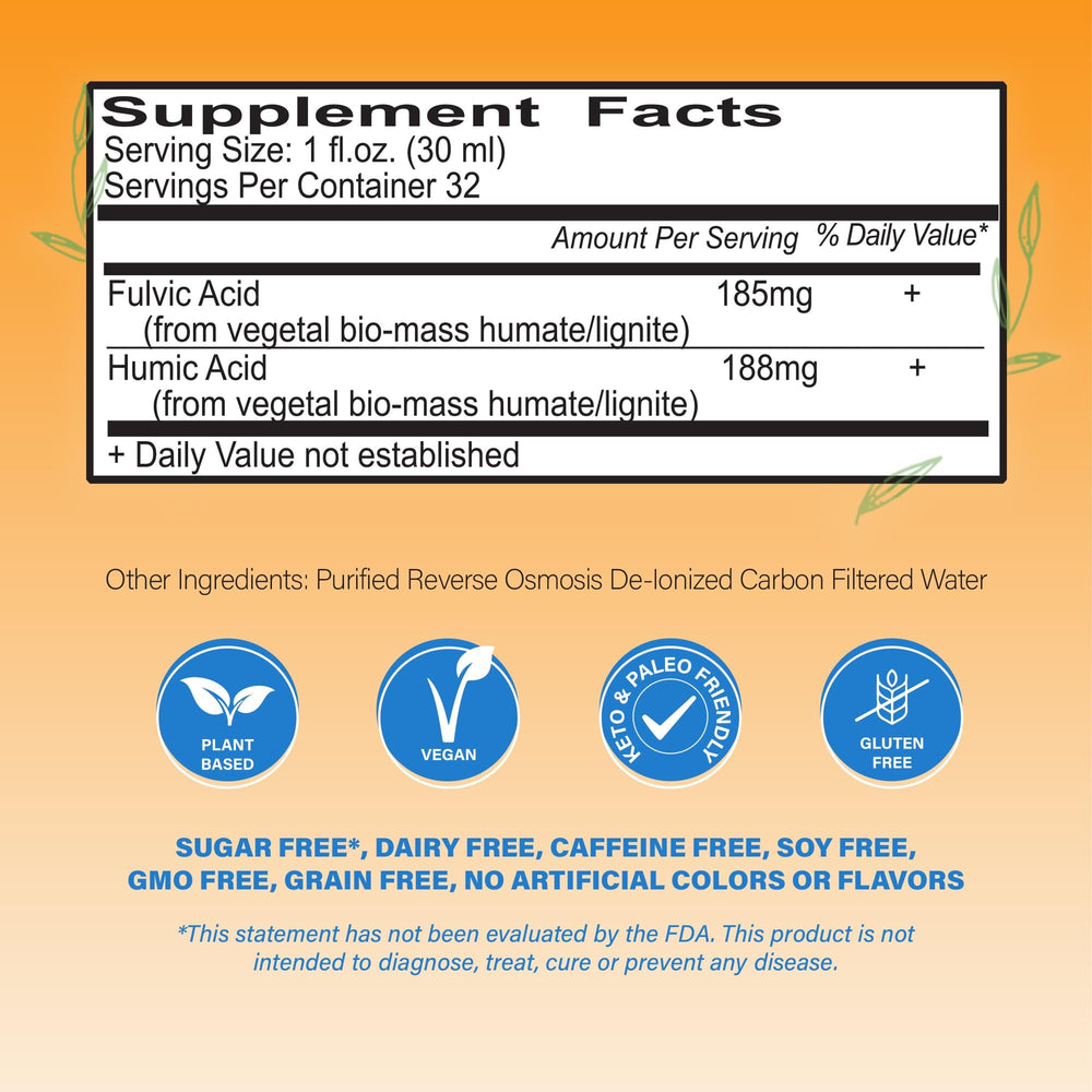 Illustration of fulvic-humic mineral blend containing 70+ trace minerals