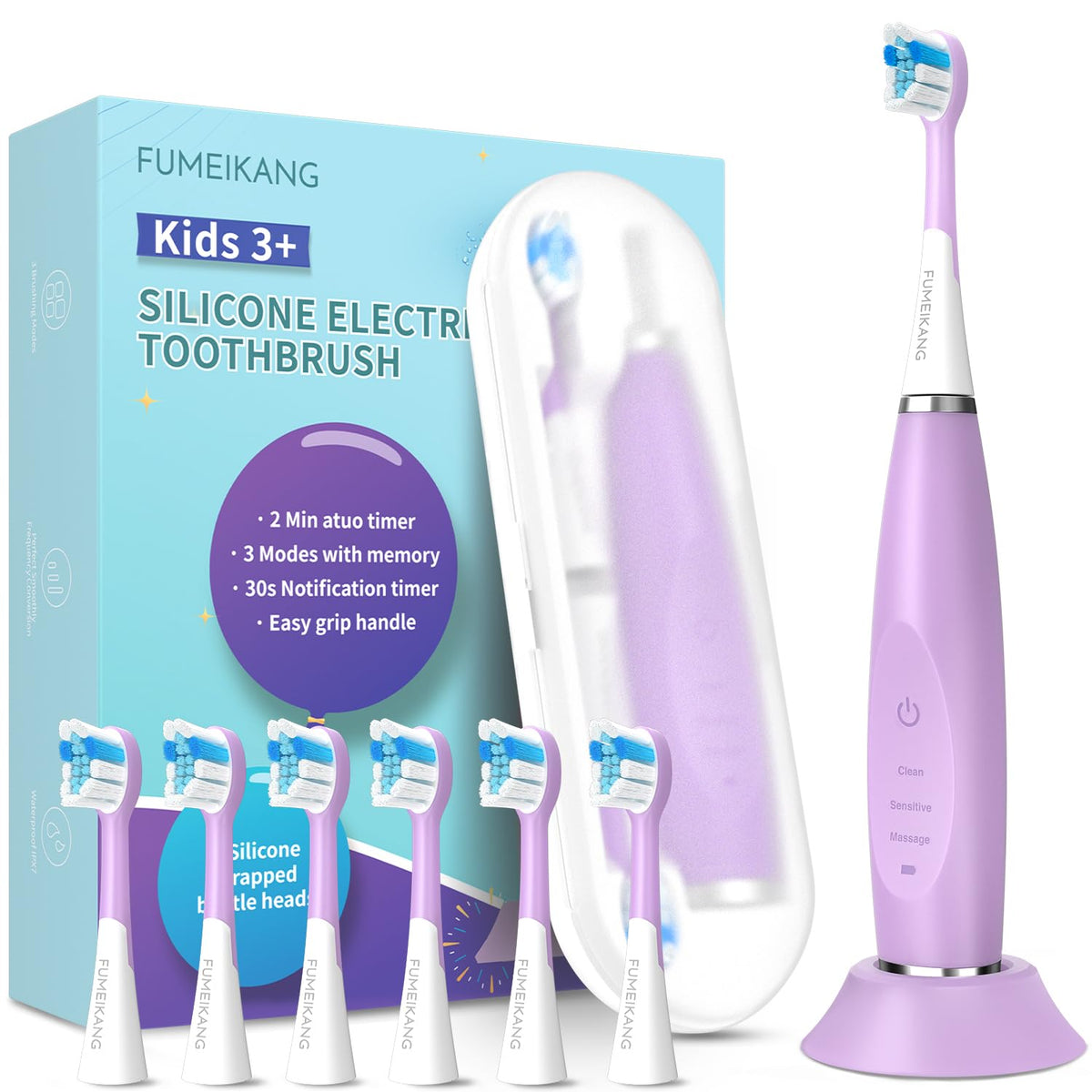 FUMEIKANG kids electric toothbrush purple, front view