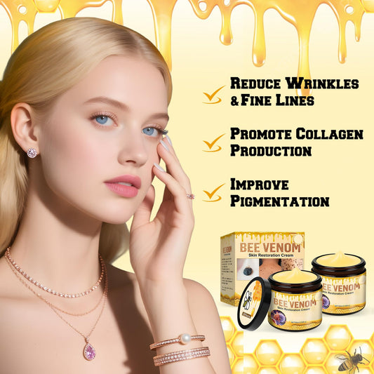 Funfunman bee venom skin cream bottle application shows smooth, hydrated skin.
