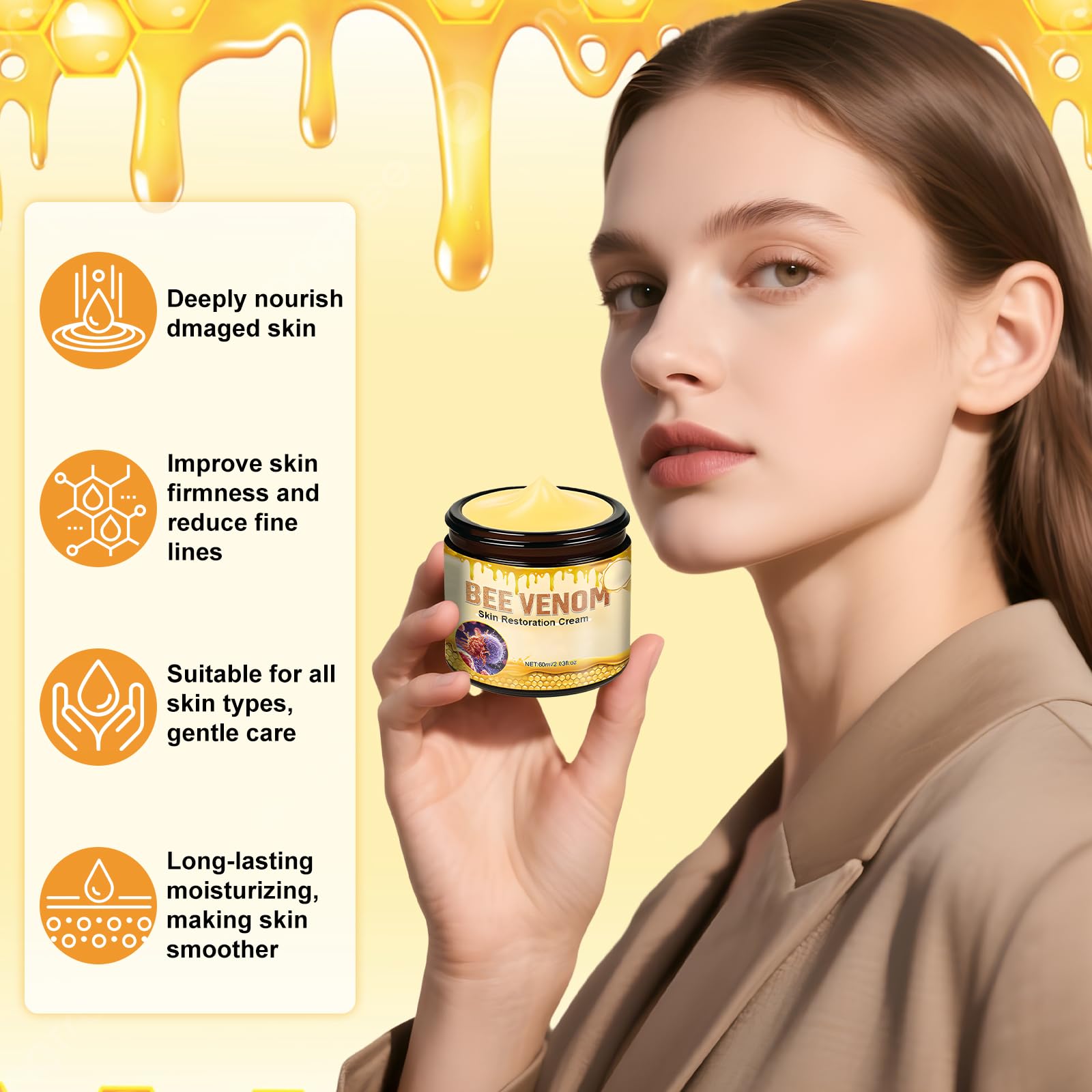 Funfunman bee venom cream deeply moisturizes and locks in hydration.