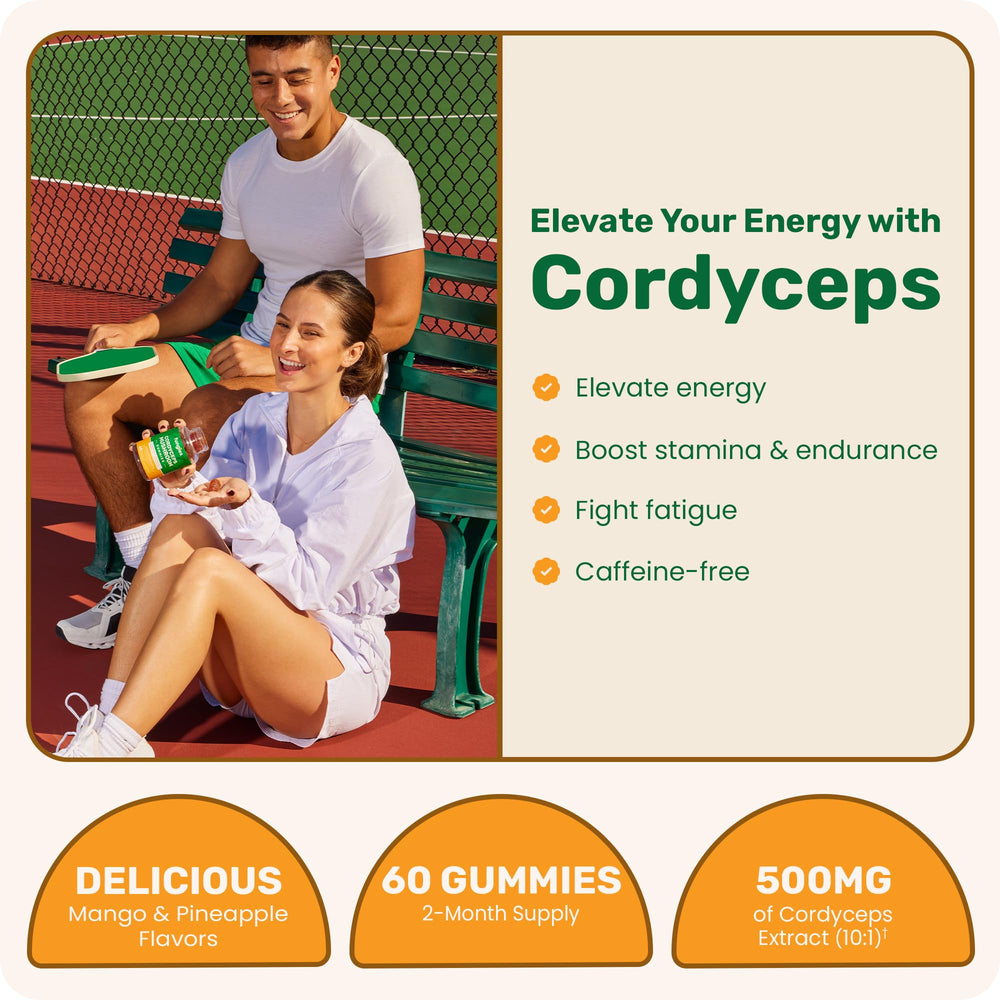 Packaging label highlighting 500mg Cordyceps per gummy